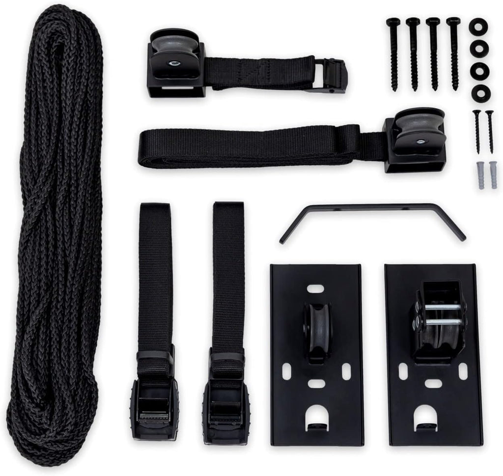 StoreYourBoard Ladder Storage Ceiling Pulley System, Garage Mount Hoist, Heavy Duty Hanging Organizer Holds 150 lbs