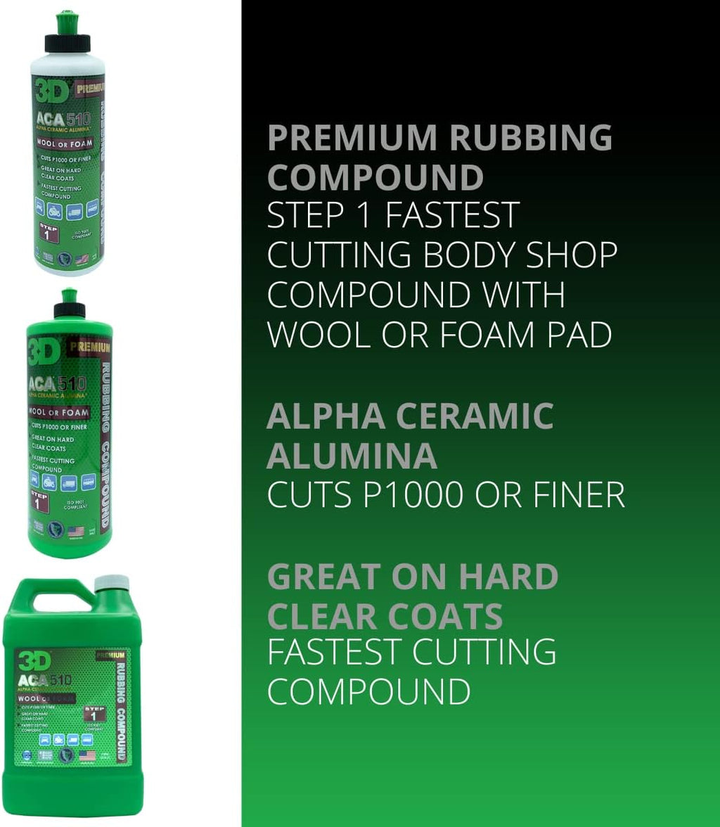 3D ACA 510 Rubbing Compound – Fast-Cutting Paint Correction Compound with Alpha Ceramic Alumina | Body Shop Safe, Low Dust, Silicone-Free, Made in USA - 32 oz