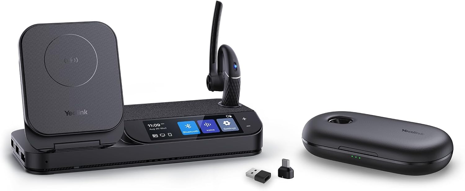 Yealink BH71 Workstation Pro Bluetooth Headset for Office Phone, Computer, Mobile, Work with Teams (Certified) Zoom, Charging Case, Wireless Charging Pad, Speakerphone, USB 3.0 Hub, 3-Inch Touchscreen