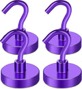 MIKEDE Magnetic Hooks,80LB Heavy Duty Magnets with Hook for Fridge, Super Strong Magnets Neodymium Extra Strength Industrial Hooks for Hanging, Toolbox, Cruise(Purple, 4 Pack)