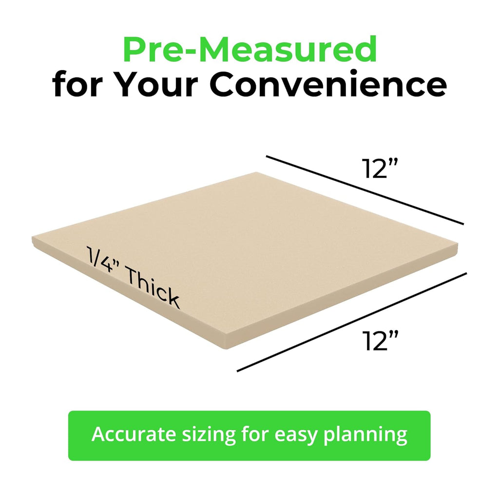 XCEL Equipment Pads, Anti Vibration Non Slip Furniture Pads Customizable Acoustic Foam Rubber Pads Versatile Adhesive and Non-Adhesive (12" x 12" x 1/4" (4 Pack), Cream- Adhesive One Side)