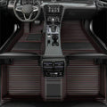 Car Floor Mats (Black Red Stripe, 3D) - Luxury Leather, Custom Fit for 99.9% Sedan SUV Sports, All-Weather, Waterproof, Non-Slip, Environmentally Friendly