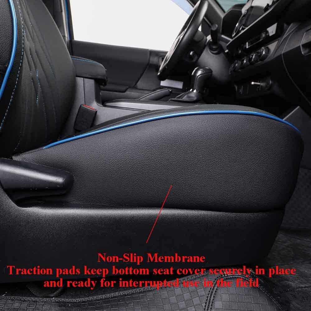 EKR Custom Fit Tacoma Car Seat Covers for Select Toyota Tacoma 2016 2017 2018 2019 2020 2021 2022 2023 Double Cab/Crew Cab -Full Set,Leather (Black with Blue Trim)