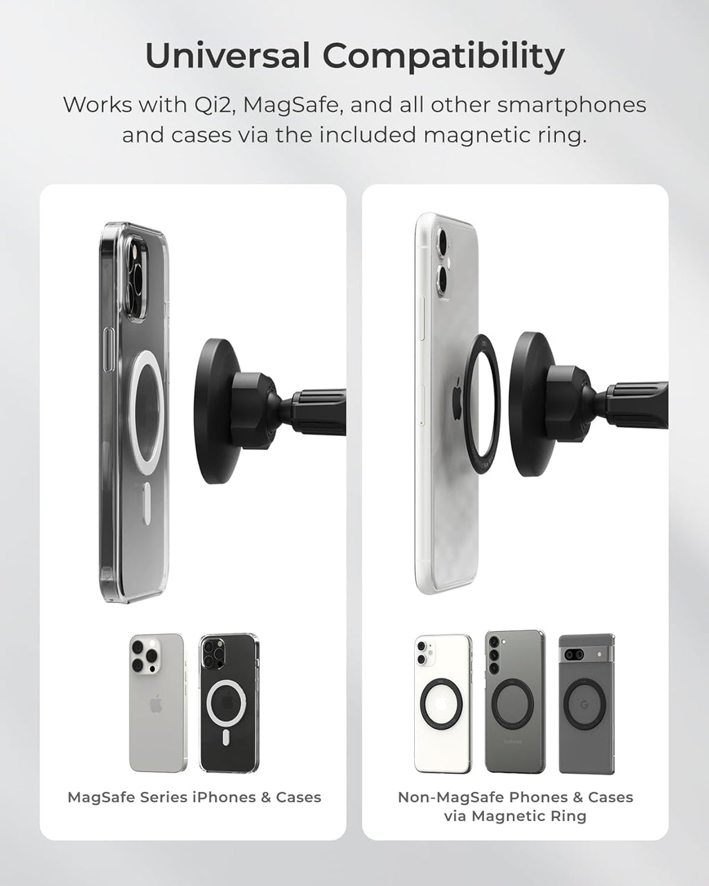 iOttie iTap 3 Magnetic Air Vent Car Mount Phone Holder with Magnetic Ring Adapter. Compatible with MagSafe, iPhone, and Android Smartphones