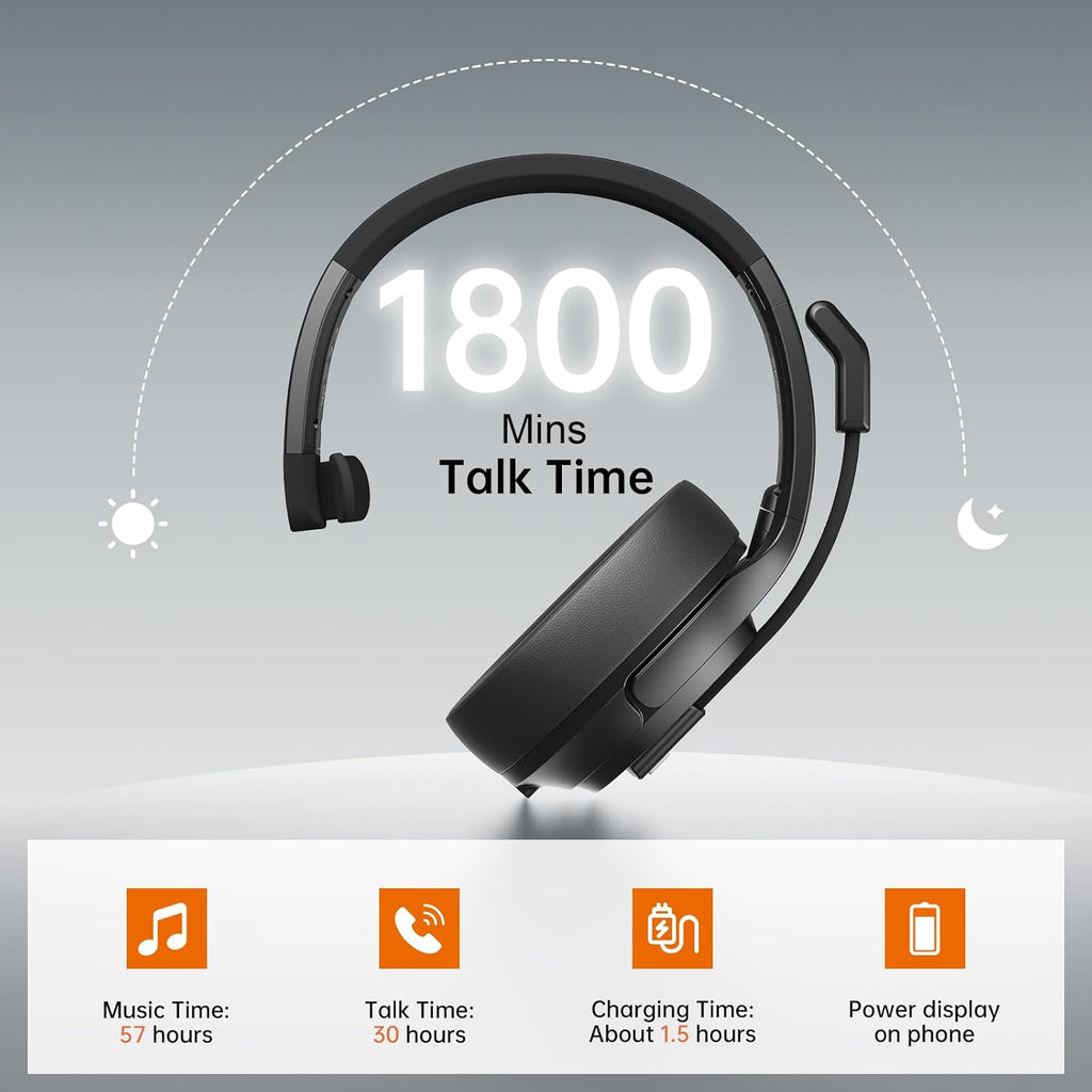 EKSA [Upgrated Trucker Bluetooth Headset with ENC Microphone, 99ft Wireless Range & 30H Talk Time, with Replaceable Ear Pad, Environmental Noise Cancelling Headphones All-Day Comfort for Drivers