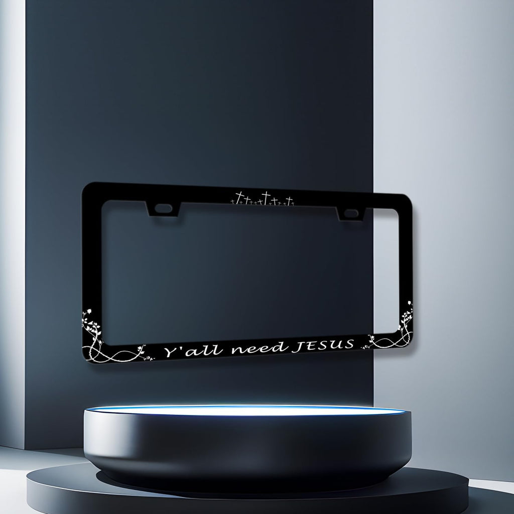 Y'all Need Jesus License Plate Frame Christian License Plate Frames Jesus Auto Accessory for Funny Text Car Decorative Stainless Steel License Plate Holder with Screws Men Women 12.2"x 6.2"