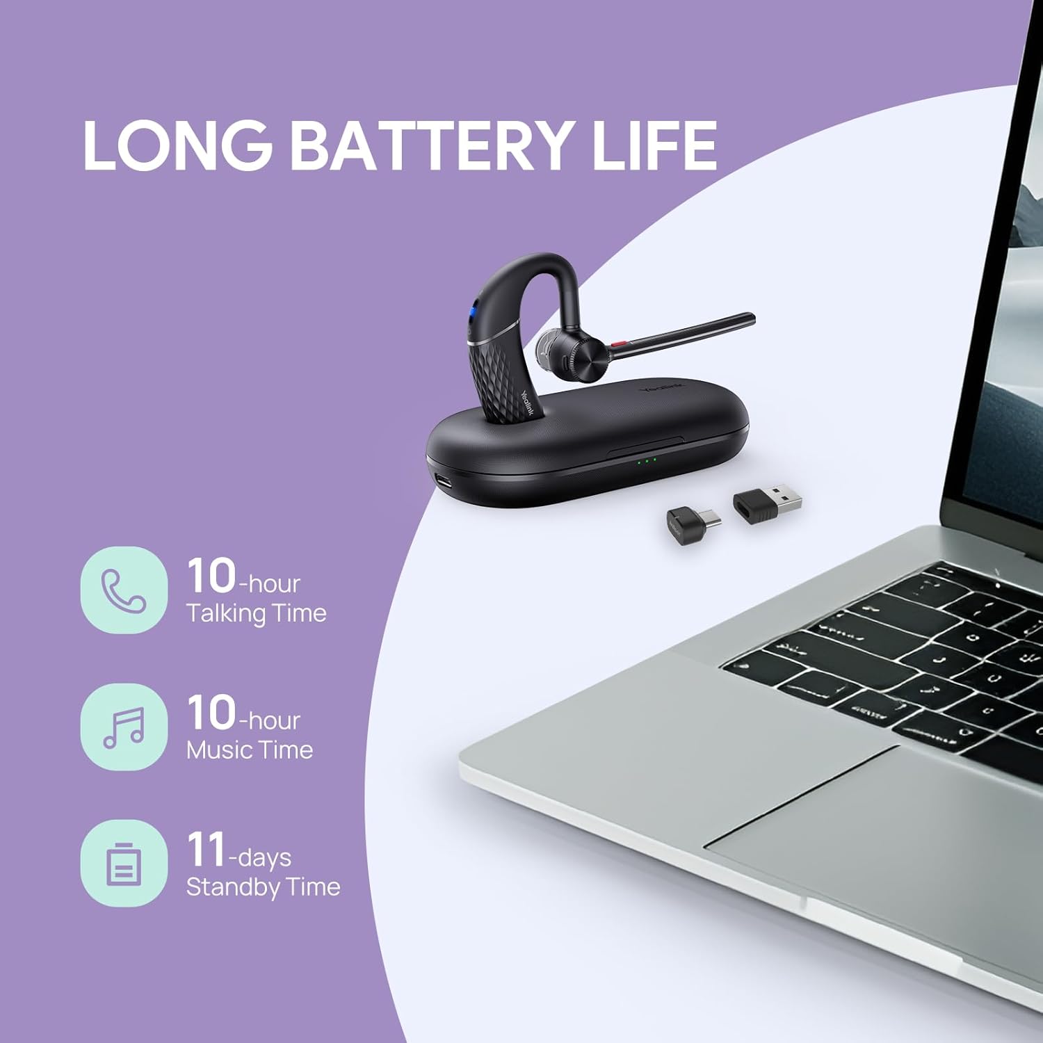 Yealink Bluetooth Headset BH71 Pro,Teams Zoom Certified,Single Ear Wireless Headset with Charging Case,Bluetooth Earpiece with Noise Canceling Mic,Type-C/A USB Dongle,Connect Mobile/Mac/PC,