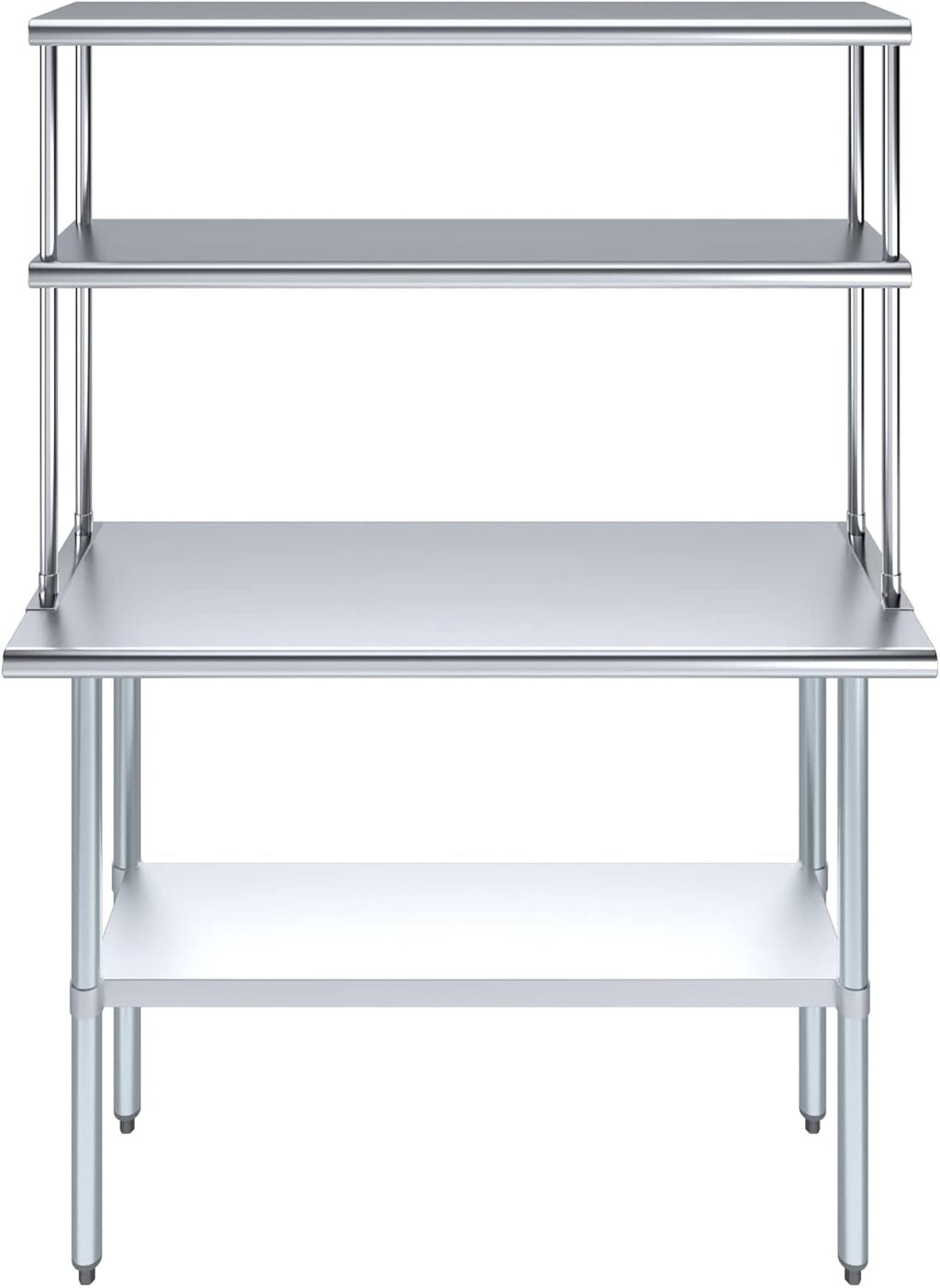 Amgood Stainless Steel Work Table Double Tier Overshelf 18" x 48" Work Table + 12" Overshelf