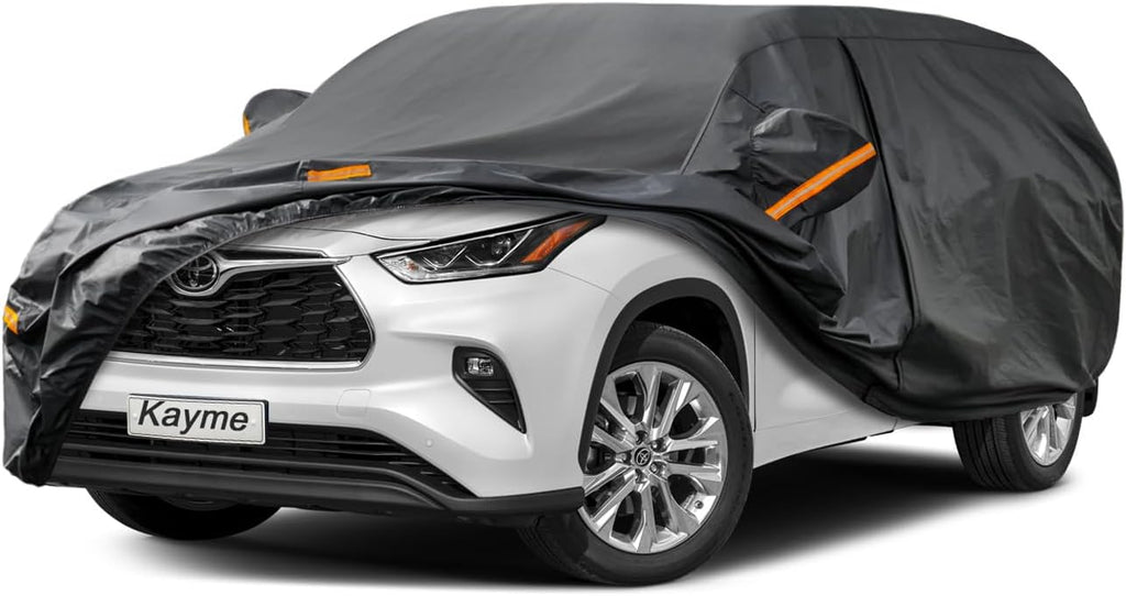 Kayme 7 Layers SUV Car Cover Custom Fit for Toyota Highlander (2013-2025) Waterproof All Weather for Automobiles, Outdoor Full Cover Rain Sun UV Protection.Black