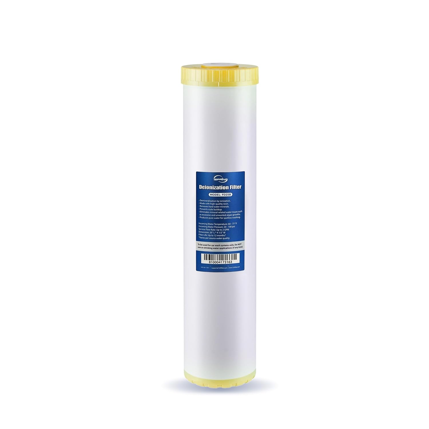 iSpring FD25B Deionized Water Filter for Spotless Car Wash System, Fits WGB22BD Deionized Water System for Car Wash, 4.5” x 20”
