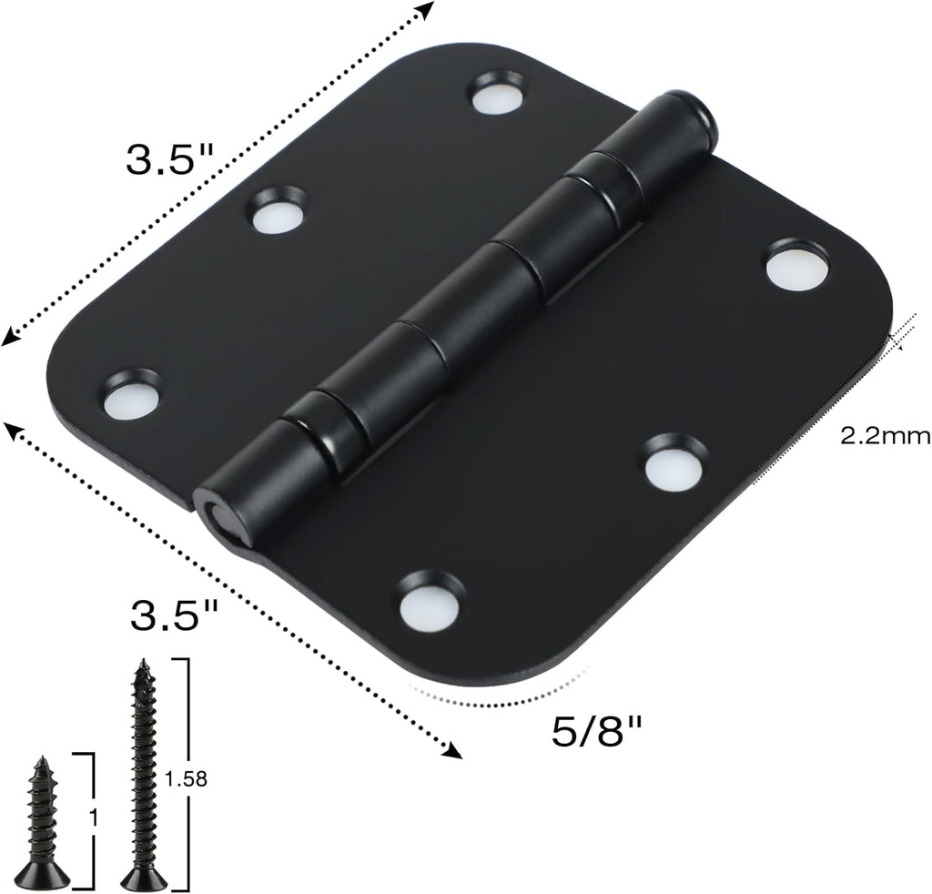 18 Pack Ball Bearing Round Matte Black Door Hinges 3.5 Inch 5/8" Radius Anti Squeak Interior 3-1/2"Flat Bifold Standard Bedroom Indoor for Doors 3 ½" Hardware Essentials House Home Decor Accessories