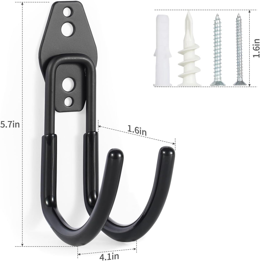 Hose Hanger Wall Mount 2 Pack,Heavy Duty Hose Holder with Screws Metal Hose Hangers for Outside,Hose Rack Suitable for Garage,Garden and Yard,Black