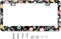 Black Cute Cartoon Floral License Plate Frame Colorful Flowers Stainless Steel License Plate Holder Auto Parts Decoration with Screws License Plate Holder 12x6 Inch for Women Gift Car Accessories