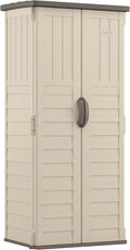 Suncast Vertical Outdoor Storage Shed with Reinforced Floor, Lockable Double Doors, All-Weather Construction, and Multi-Wall Panels, Vanilla, Made in the USA