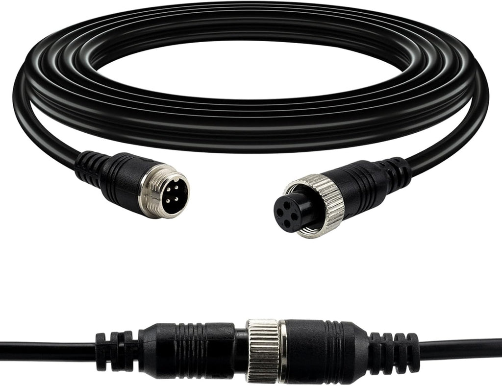 Car Video Extension Cable 4 Pin Aviation Waterproof Shockproof for CCTV Rearview Camera Truck Trailer Camper Bus Motorhome Vehicle Backup Monitor System 16.5Ft/5M