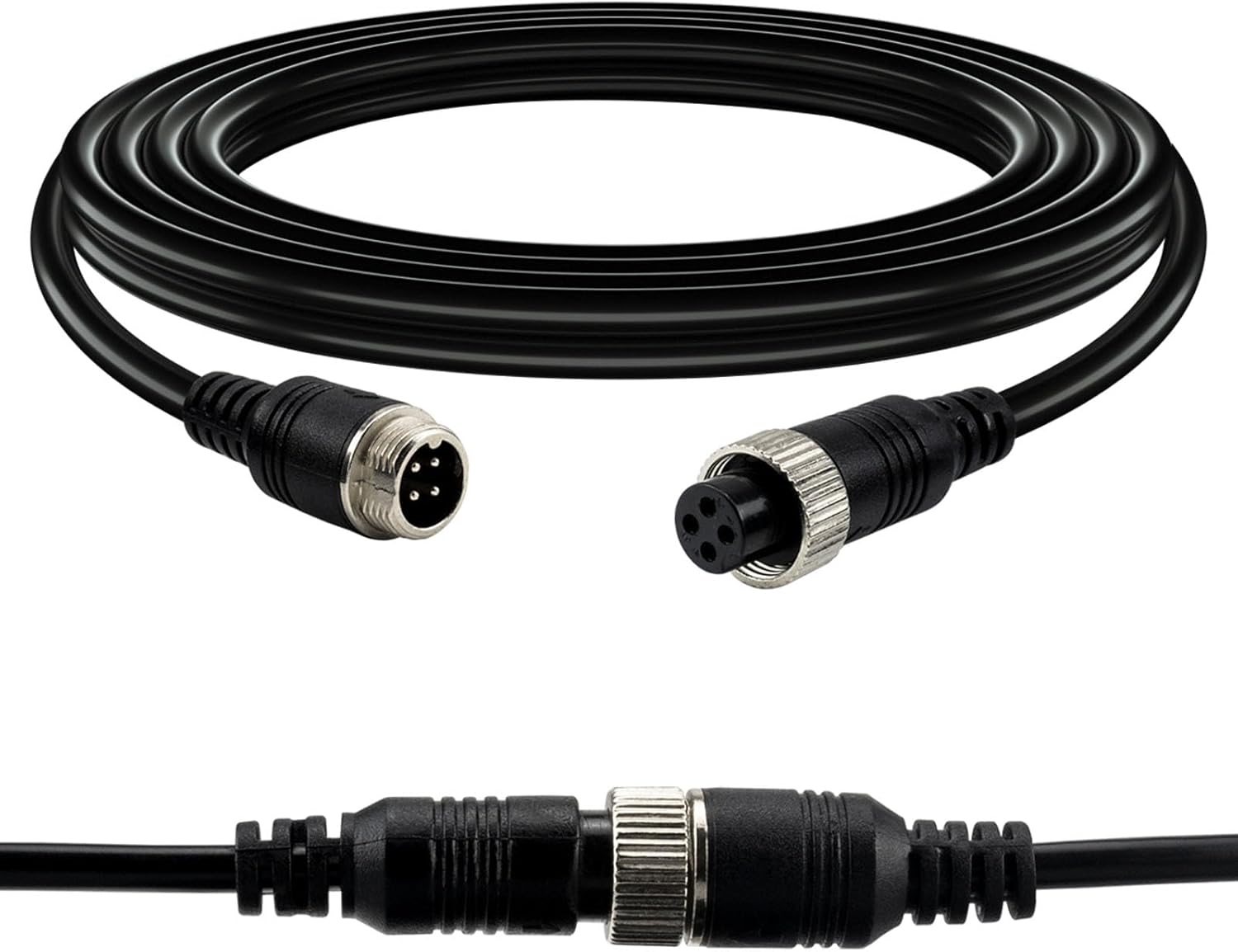 Car Video Extension Cable 4 Pin Aviation Waterproof Shockproof for CCTV Rearview Camera Truck Trailer Camper Bus Motorhome Vehicle Backup Monitor System 16.5Ft/5M
