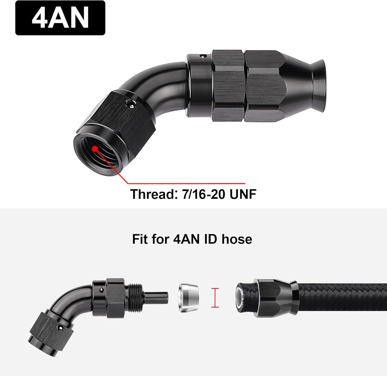 EVIL ENERGY 4AN 60 Degree PTFE One Piece Full Flow End Hose Fitting Aluminum Black