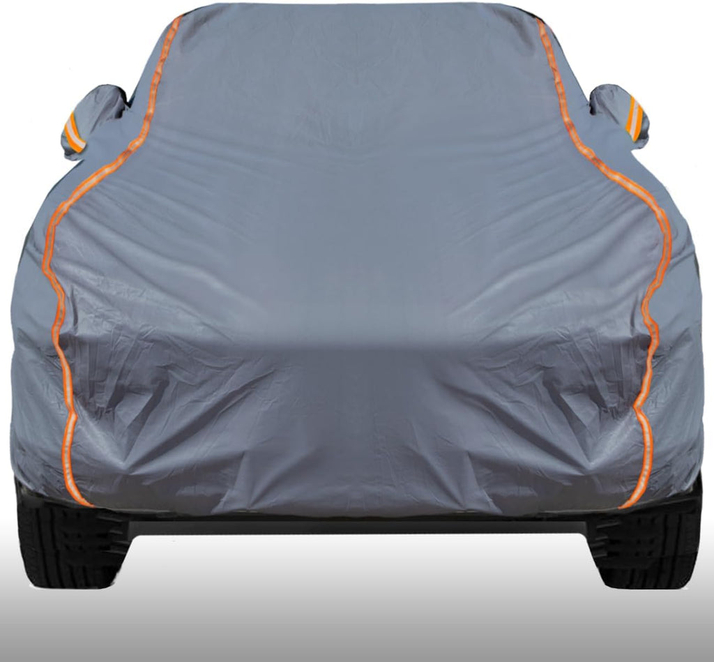 KEYOOG Universal Waterproof Heavy Weight Full Car Covers, Fit Pickup, All Weather, Outdoor Full Cover Weatherproof UV Sun Protection Snow Dust Storm Resistant with PEVA Cotton, Fit Length 213"-237"