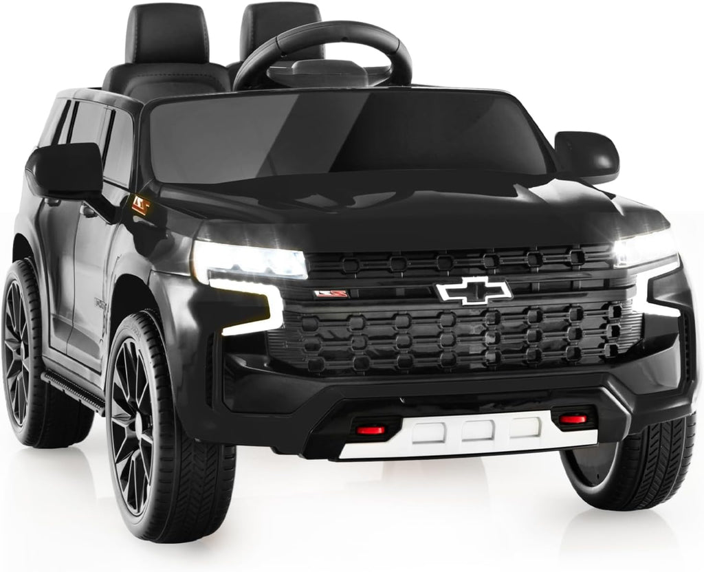 HONEY JOY Ride On Truck, 12V Licensed Chevrolet Tahoe, Chevy Electric Vehicle for Kids, Soft Start, Music, Lights, Battery Powered Ride On Car Toy with Remote Control, Gift for Boys Girls (Black)