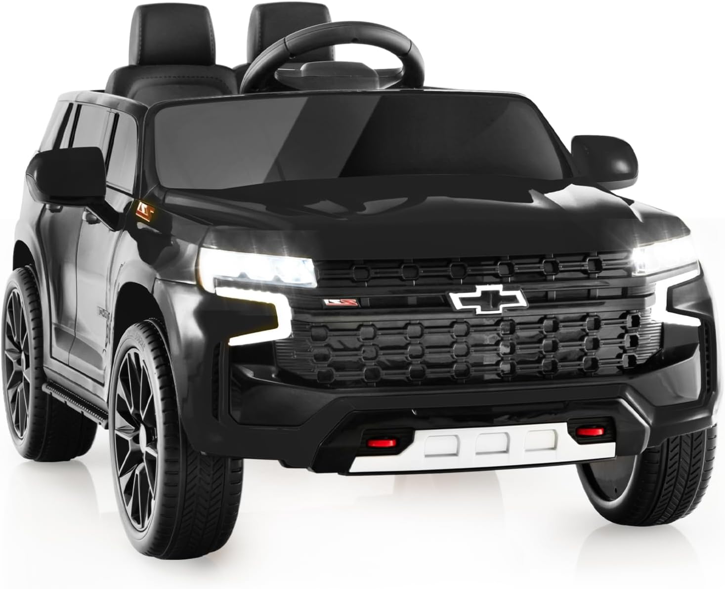 HONEY JOY Ride On Truck, 12V Licensed Chevrolet Tahoe, Chevy Electric Vehicle for Kids, Soft Start, Music, Lights, Battery Powered Ride On Car Toy with Remote Control, Gift for Boys Girls (Black)