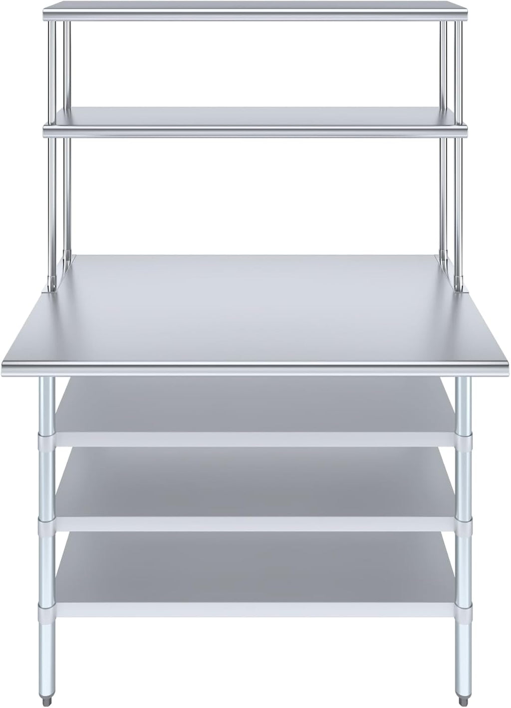 Amgood 30" x 48" Stainless Steel Work Table with 3 Shelves and 12" Wide Double Tier Overshelf | Metal Kitchen Prep Table & Shelving Combo | NSF