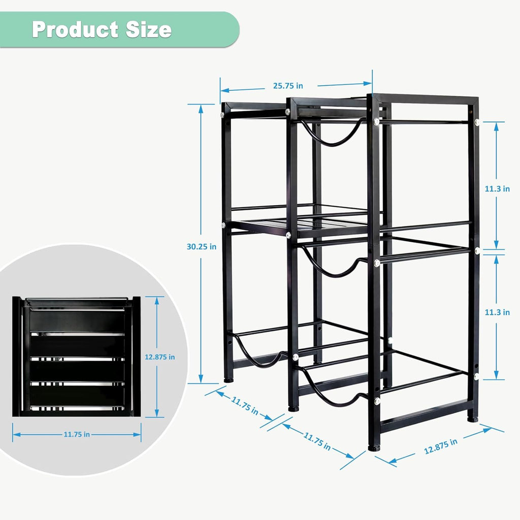 5 Gallon Water Jug Holder with 2 Storage Shelves, 3 Tier Water Bottle Holder Heavy Duty Jug Stand for Home Office Kitchen Organizer