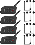 MIMIRACLE V4 Plus Motorcycle Helmet Bluetooth Intercom Headset, Up to 4 Riders 1500M IP65 Waterproof Motorbike Communication System for Skiing/ATV/Off Road -4 Pack