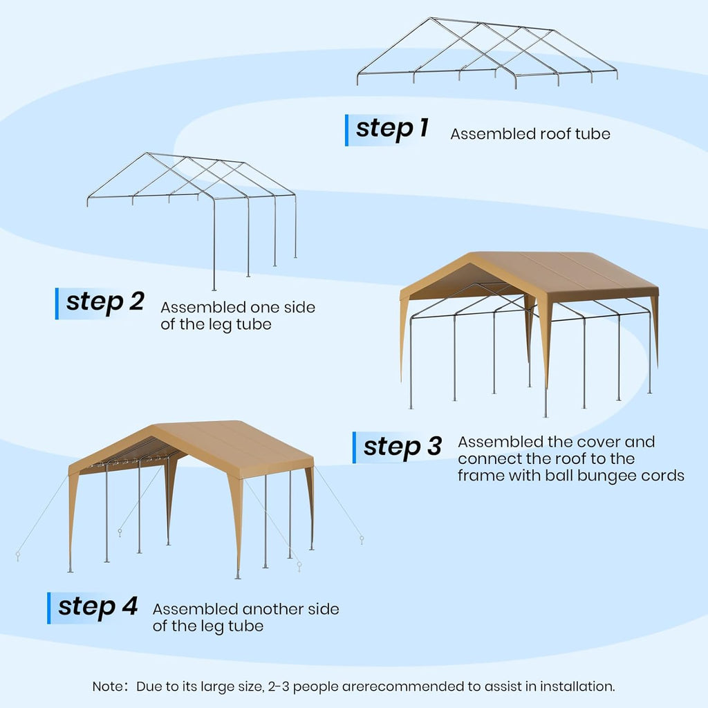 Carport 12x20 Heavy Duty Portable Garage,Galvanized Frame Carport Canopy,Portable Garages and Shelters with 8 Leg&4 Wind Rope,Car Tent Garage with All-Season Tarp for Truck Boat,Without Sidewall
