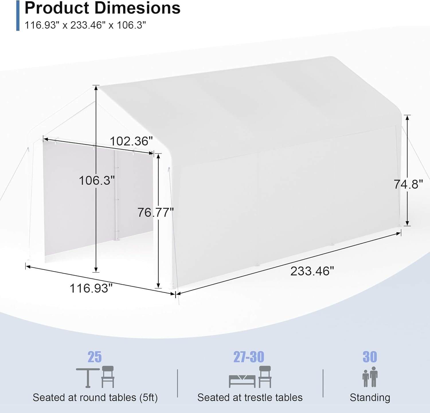 Carport 10x20 Heavy Duty Portable Garage w/Removable Sidewalls & Roll-Up Door Car Canopy Party Tents Waterproof UV Resistant All Weather Car Port for Trucks,Boats (White)