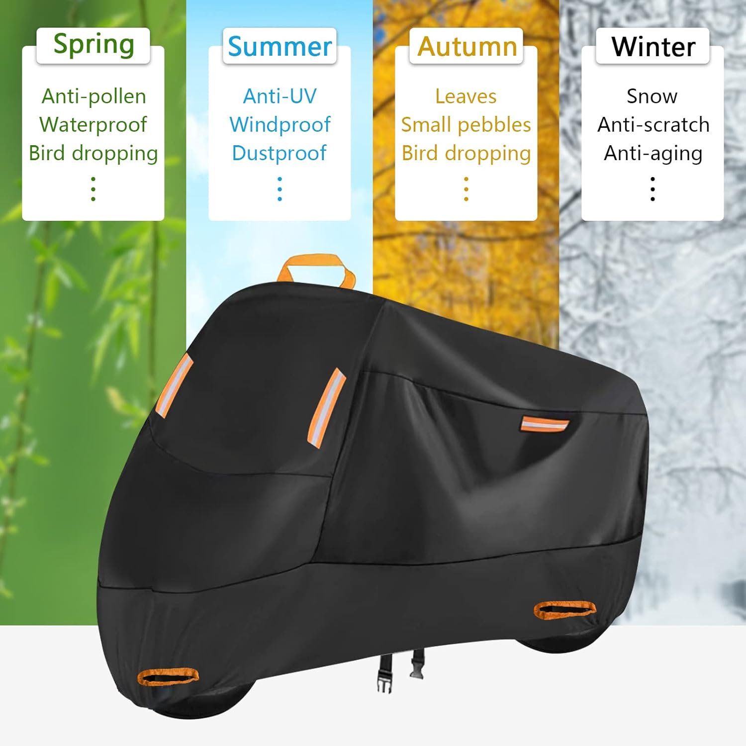 Seceles 300D Motorcycle Cover Waterproof Outdoor, All Season Protection Motorcycle Tarp Fit for Honda VTX 1300 C Fat Bob Kawasaki Vulcan 900 Kawasaki KLR 650 (3XL: 96" x 37" x 50")