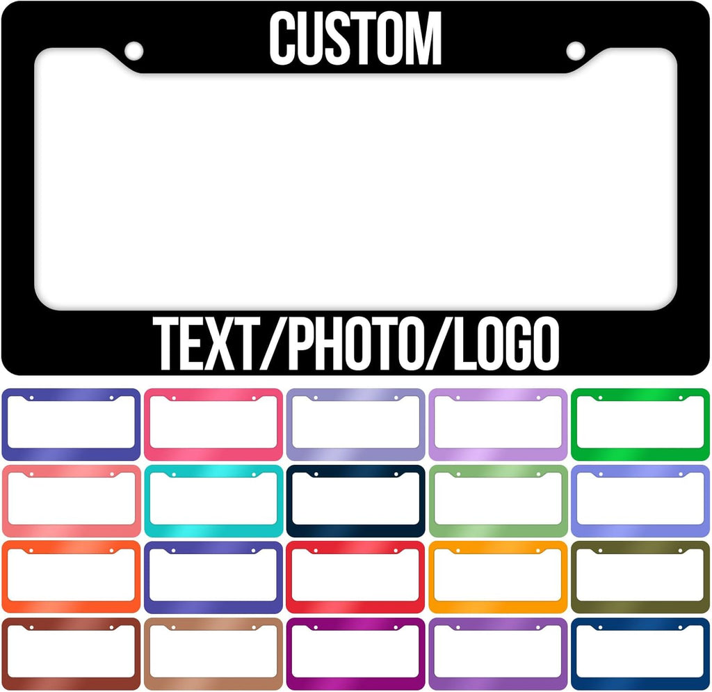 Custom License Plate Frame – Personalized License Plate Holder with Photo & Text – Rust-Proof Aluminum Car Tag Cover for Front/Rear, Car Accessory for Men & Women, Includes Screws, 12"x6" (2 Holes)