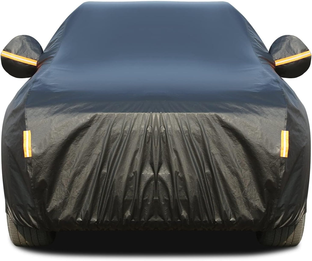 Tecoom Car Cover Waterproof All Weather, 3 Layers Car Covers for Automobiles with Lock/Zipper Door, Thick Fleece Lining UV Snow Rain Hail Protector Car Cover, Universal Fit for SUV (191-205 Inch)