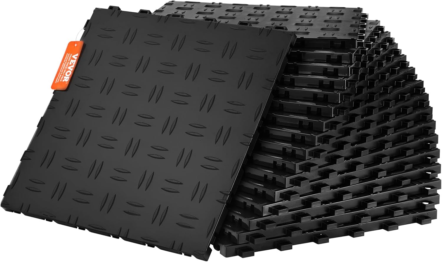VEVOR Garage Tiles Interlocking, 12 x 12 x 0.53 inch 25 Pack Garage Floor Covering Tiles, Non-Slip Double-Sided Texture Garage Flooring Tiles, for Garages, Basements, Repair Shops, Black