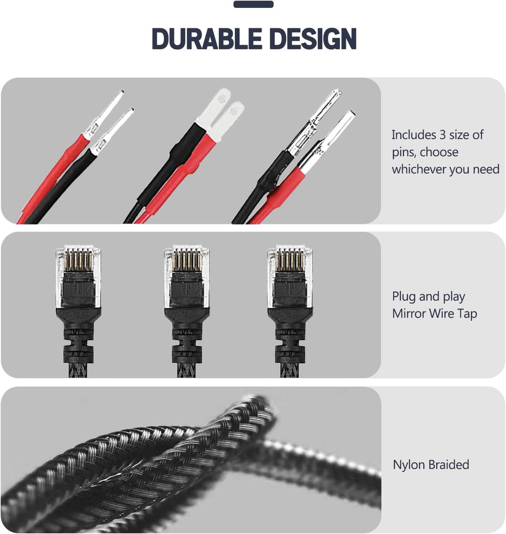 Xislet 16.5" Radar Detector Hardwire Power Cord Mirror Wire Plug Tap Compatible with Escort Valentine One Uniden Beltronics with Inline Fuse Mount RJ11 - Set of 3