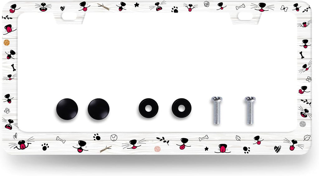 Cute Dog Cat Mouth License Plate Frame Colorful Animal License Plate Holder Stainless Steel License Plate for USA Canada 6.3" X 12.3" with 2 Holes and Screws