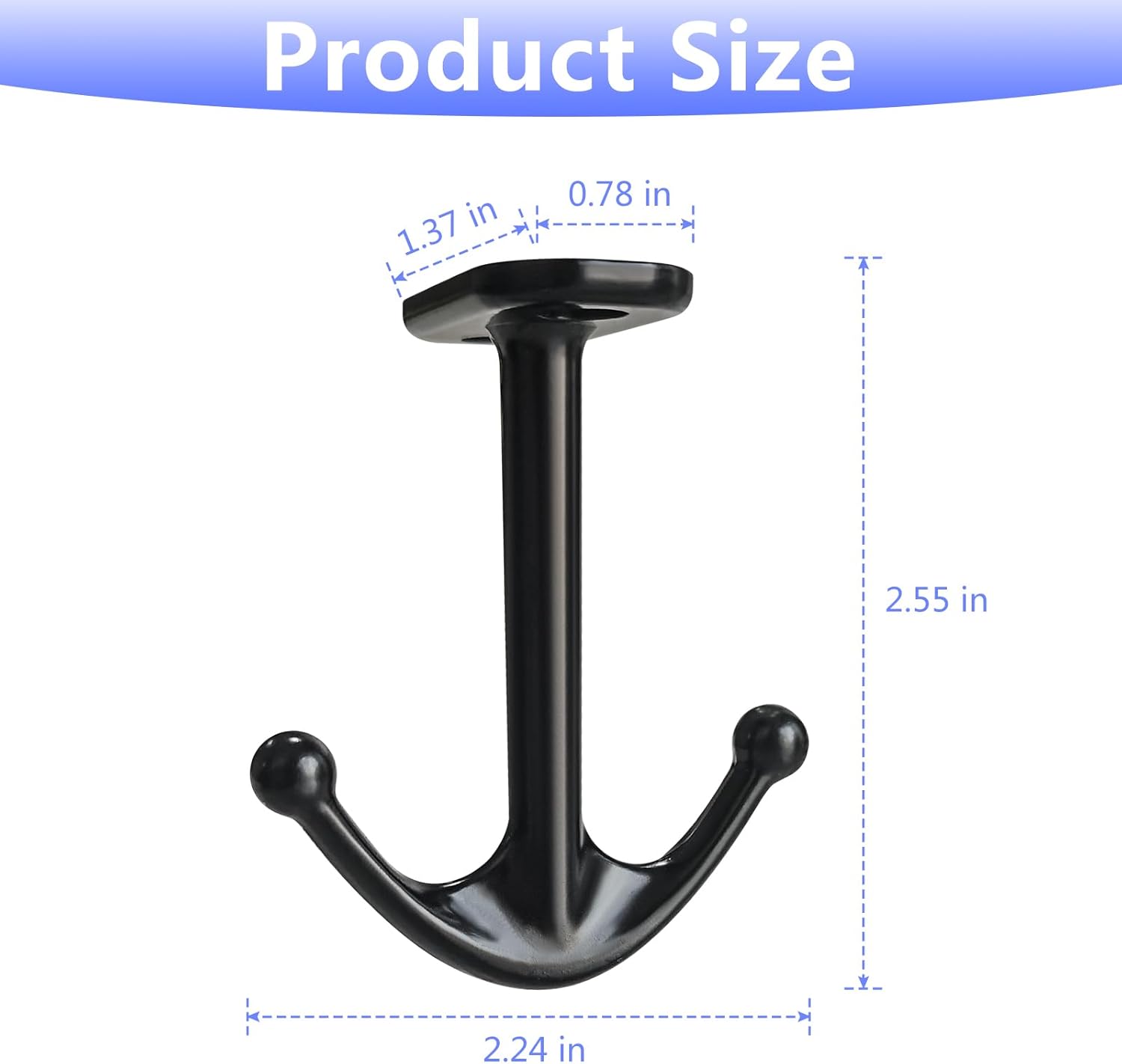 Ball Two Prong Ceiling Hook for Closet Top Bathroom Kitchen Cabinet Garage Pack of 8 (Black)