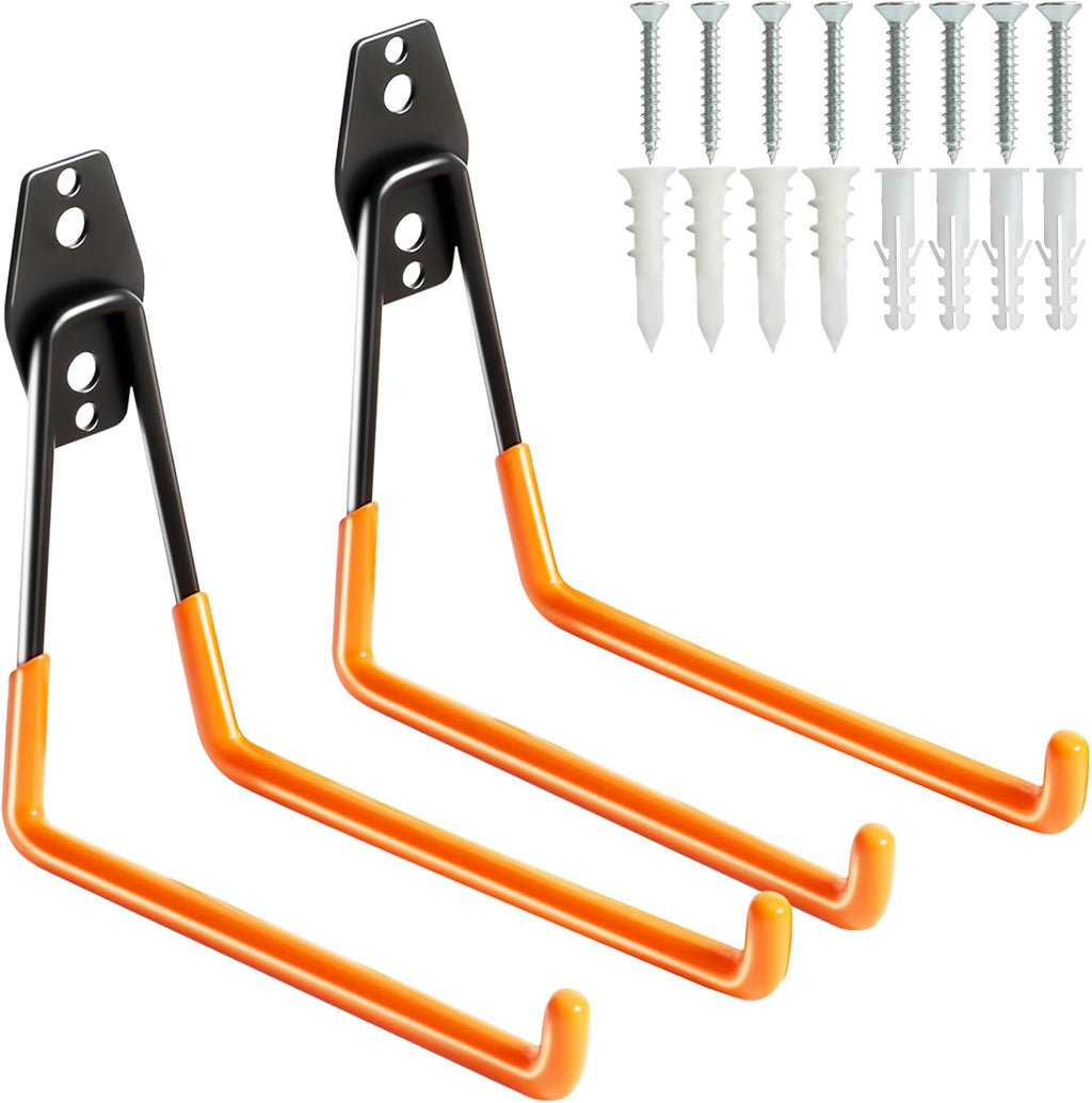 KURUI Heavy Duty Garage Hooks for Hanging, 2 Pack Metal Garage Organization Hooks, Garage Storage Hooks for Ladder Extension Cord Cable, Wall Mount Large Utility Hooks, Garden Tool Organizer/Hanger
