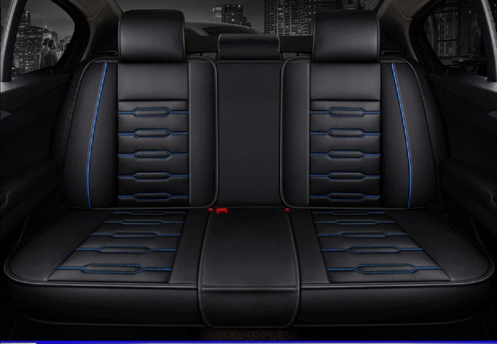 Seat Covers Full Set, Waterproof Leather Seat Covers for Cars, 5 Seats Universal Car Seat Protectors, Black Car Seat Covers Car Seat Cushions Fit for Most Cars (Black-Blue)