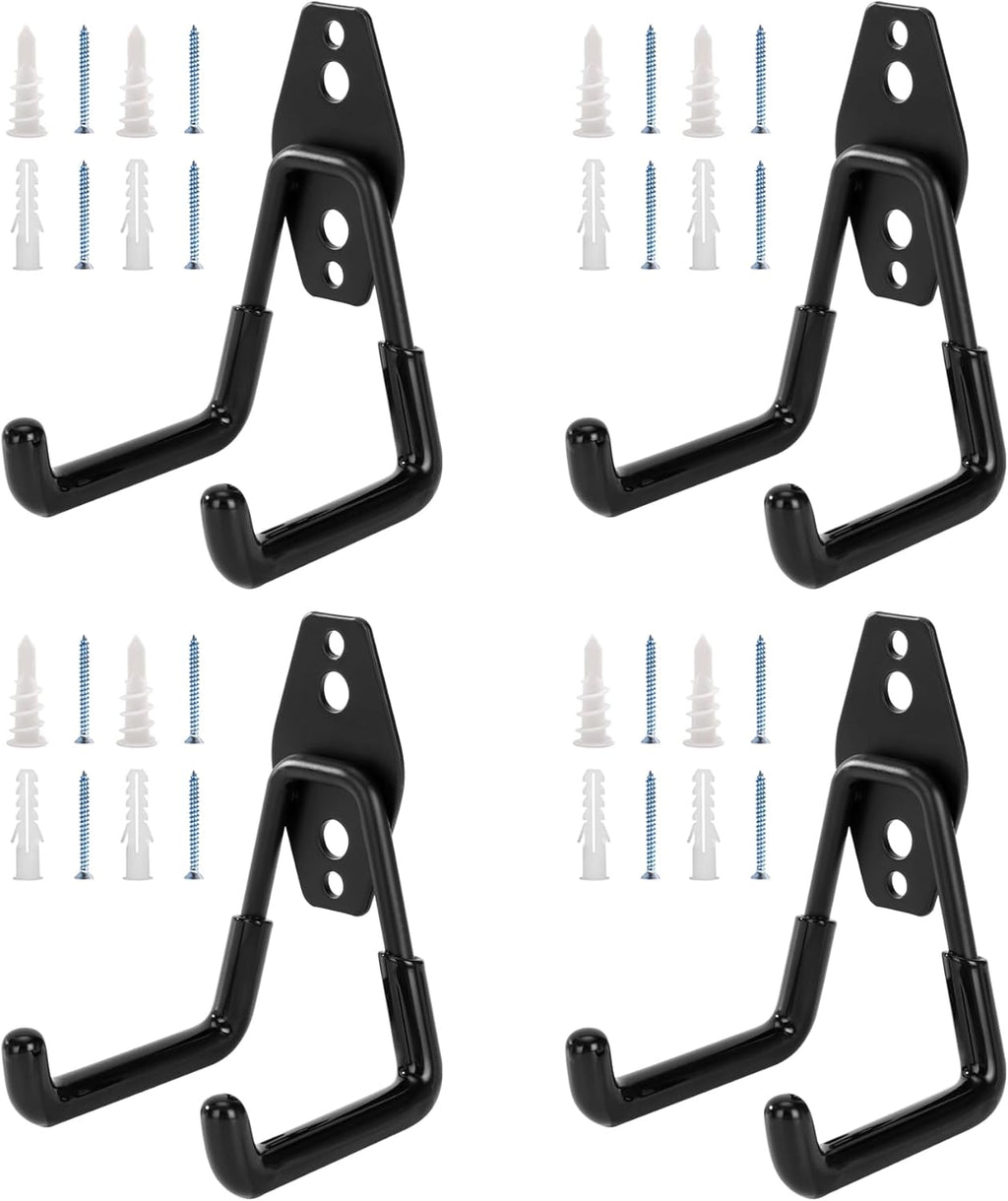 4 Pack Garage Hooks, Garage Tool Organizer Wall Mount, Heavy Duty for Utility Organizer, Steel Utility Garage Hooks for Ladders, Garden Tools, Bike