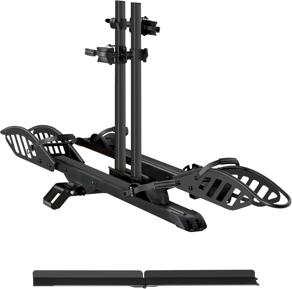 E-Bike Rack with Ramp, Hitch 2 Bike Rack, 200 lbs Capacity Electric Bike Carrier, Foldable Platform Mount for Cars, Trucks, SUVs, Minivans, Up to 5-Inch Fat Tire for 2'' Receiver