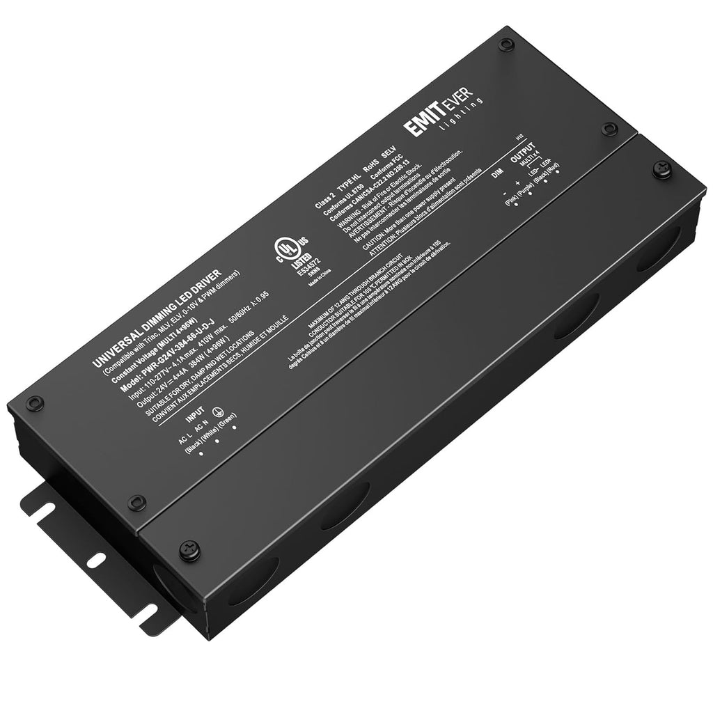 EMITEVER 384W Dimmable LED Driver, 24V 5-in-1 Dimmable Power Supply,4-Channels AC to DC Transformer for LED Light, Compatible with Lutron and Leviton Dimmer, Waterproof IP67 and UL Listed, Class 2