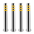 Stainless Steel Parking Bollards for Driveway, Industrial Safety Bollards Reflective Channelizer Post, Parking Barrier, Sturdy and Durable, Easy to Install, for Crowd Control(Silver (4pcs),7.6*60cm/3*