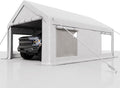 12 x 20FT Heavy Duty Carport with Roll-Up Windows, Portable Garage with Removable Sidewalls & Doors, Portable Car Tent Garage with Roll-Up Windows and All-Season Tarp, for Car, Truck,
