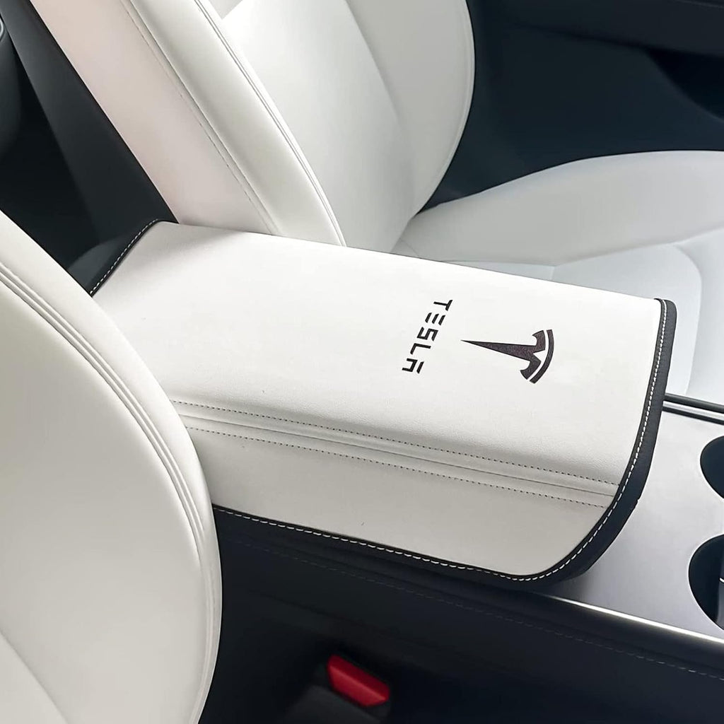 Car Armrest Cover for Tesla Model 3 Y Leather Center Console Armrest Box Cover Anti-Scratch Protector Pad Interior Accessories for Tesla Model 3 Model Y 2017-2023