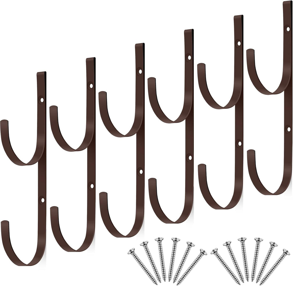 6 Pieces Pool Pole Hook Hanger Swimming Metal Brackets Pool Hook with 12 Pieces Screws for Telescopic Poles, Skimmers, Leaf Rakes, Net, Brush, Vacuum Hose, Garden and Pool Accessories (Coffee Color)