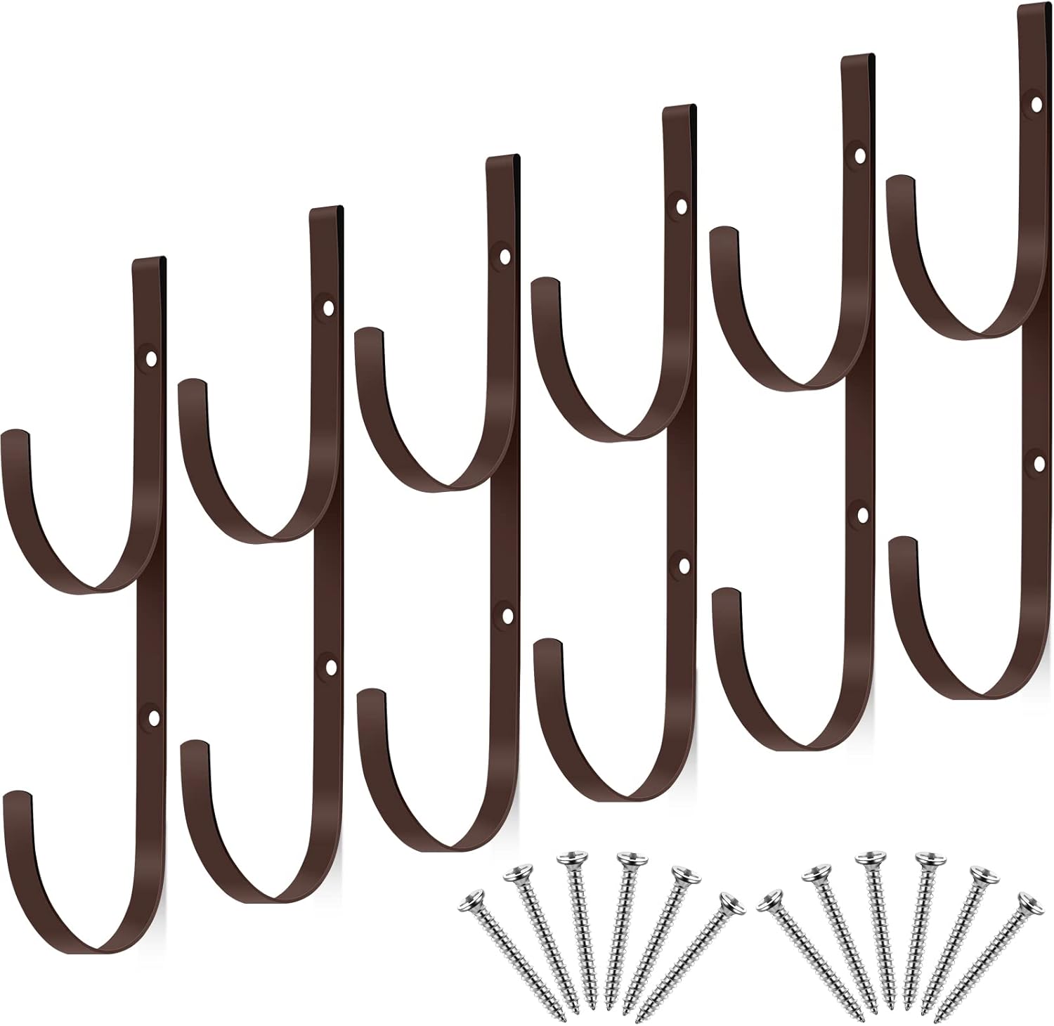 6 Pieces Pool Pole Hook Hanger Swimming Metal Brackets Pool Hook with 12 Pieces Screws for Telescopic Poles, Skimmers, Leaf Rakes, Net, Brush, Vacuum Hose, Garden and Pool Accessories (Coffee Color)