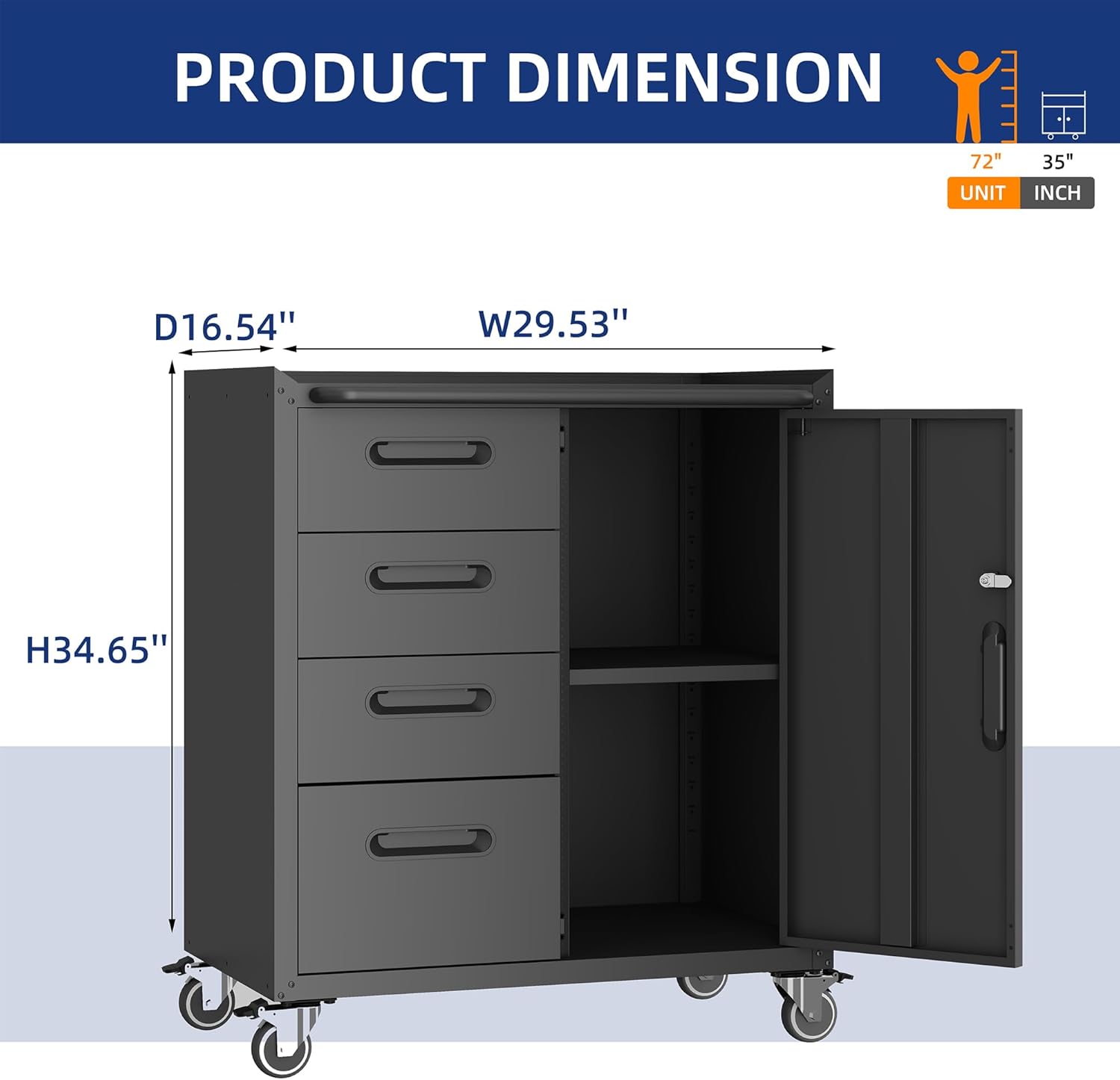 Metal Tool Cabinet,Garage Storage Cabinet System,Wall Cabinet & Locking Rolling Tool Cabinet with Doors and Adjustable Shelves,Steel Tool Cabinets for Home,Office (2 Pcs-StyleF, Black)