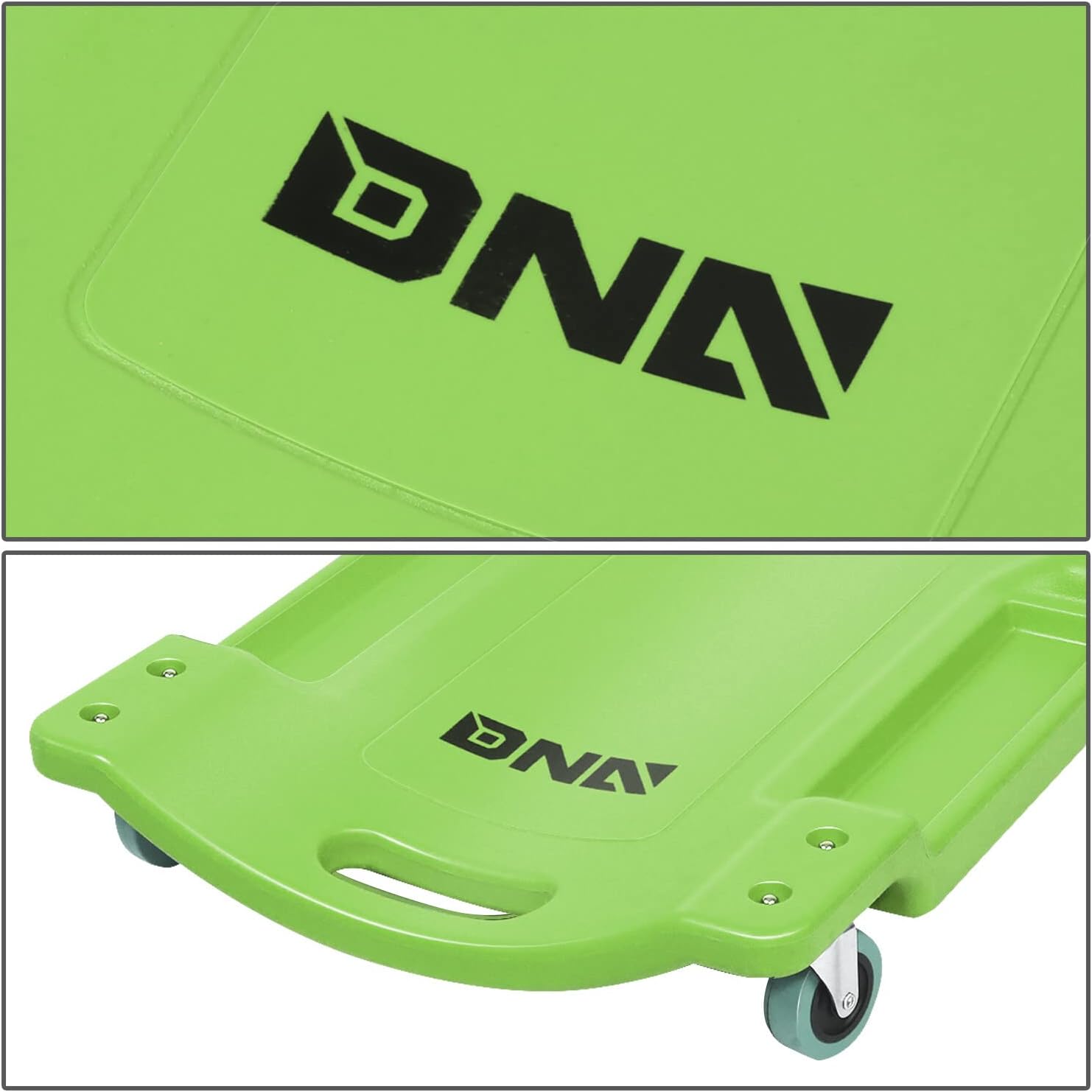 DNA MOTORING 40Inch Low Profile Plastic Rolling Garage Shop Creeper with Padded Headrest,Tool Trays & 6pcs Casters,Green, TOOLS-00218