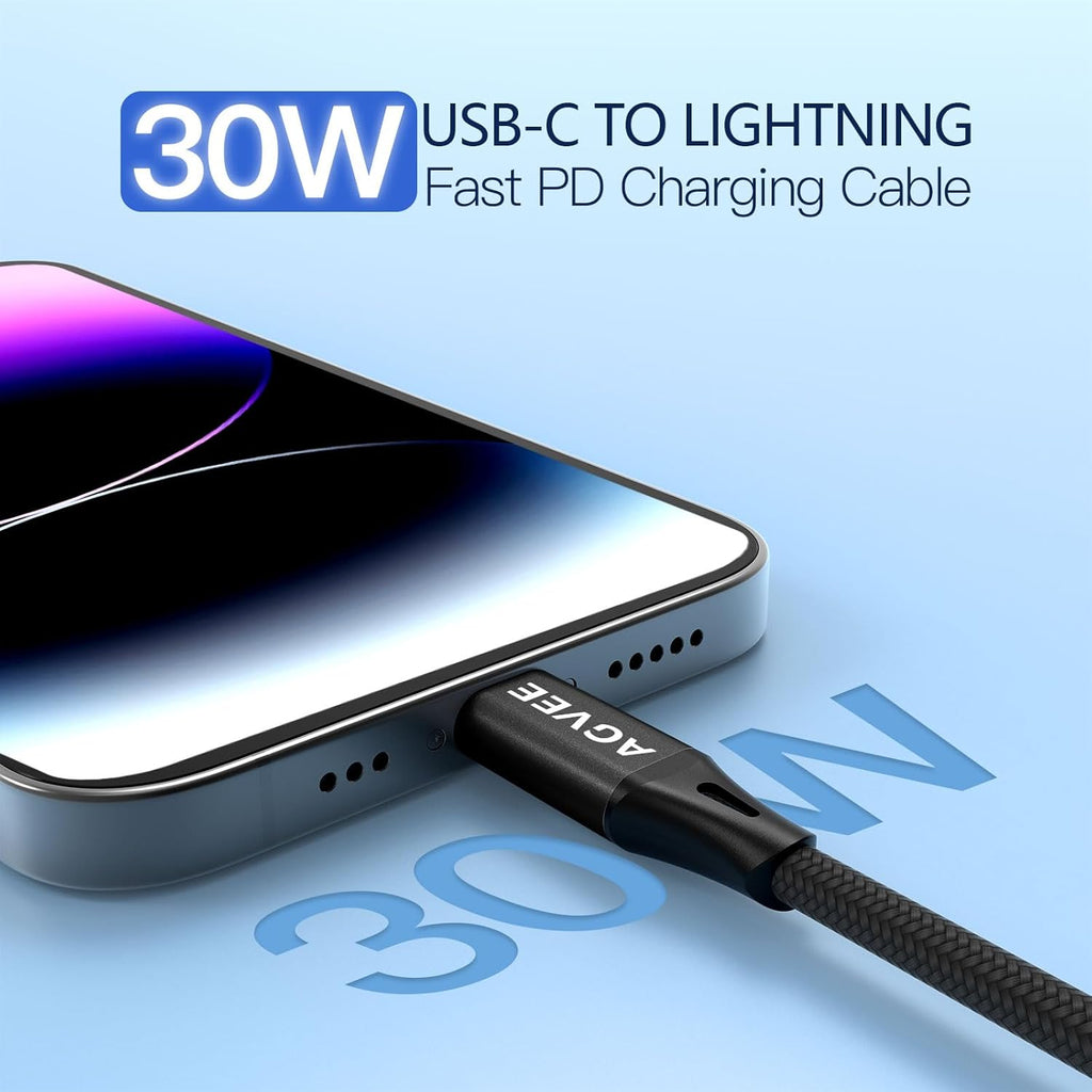 AGVEE 2 Pack 3ft Coiled Short USB-C to Lightning Charging Cable [MFI Certified] 30W PD Fast Charger Cord in Car for iPhone 14/13/12/11/XS/8/7/6/5 CarPlay, iPad, iPod, Black