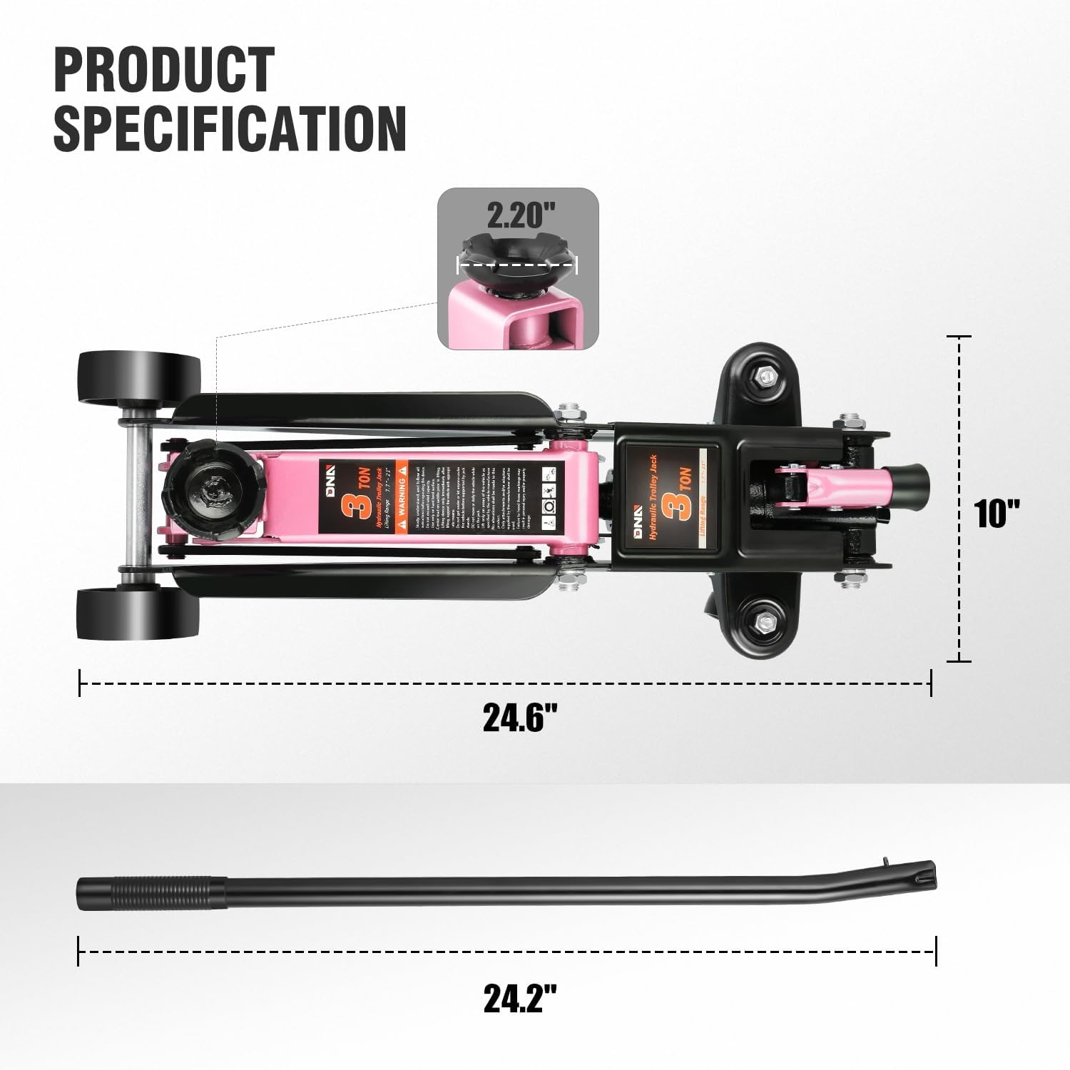 DNA MOTORING 3 Ton Low Profile Floor Jack, 3 tons (6000 lbs) Capacity Fast Lift Hydraulic Trolley Service/Floor Jack, 7.7 "-21" Lifting Range, Pink, TOOLS-00674-PK